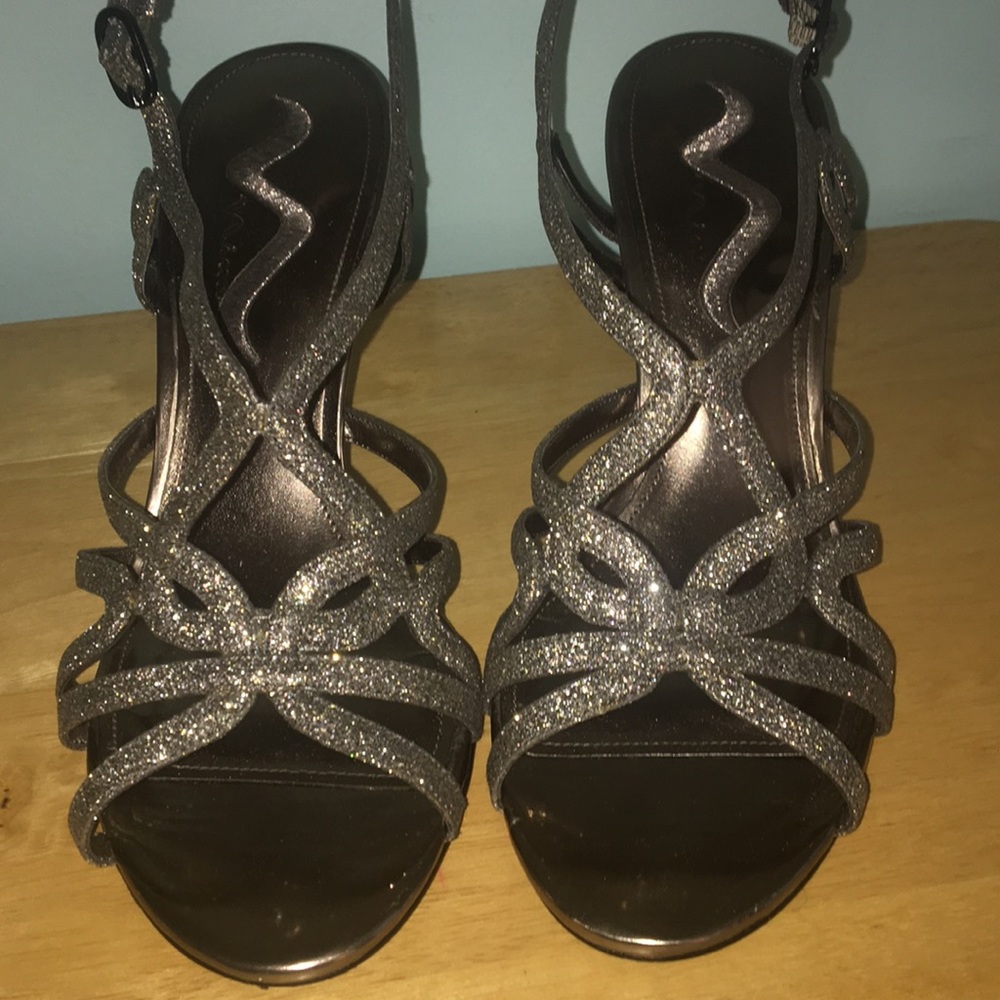 silver sparkly heels